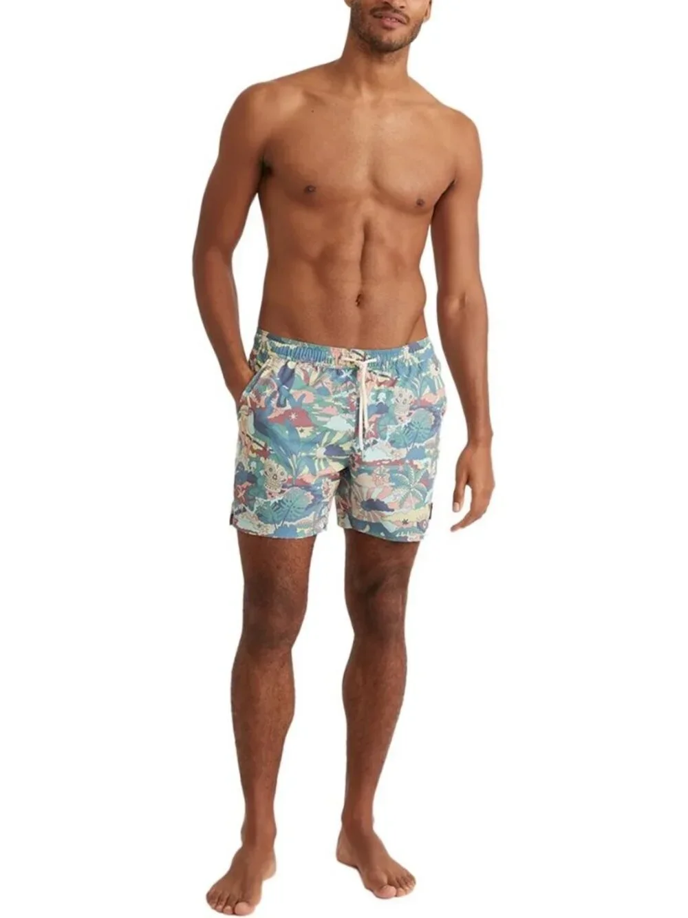 Men's Swim Trunk Shorts, Marine Layer 4-Way Stretch, Large.  Drawstring Elastic